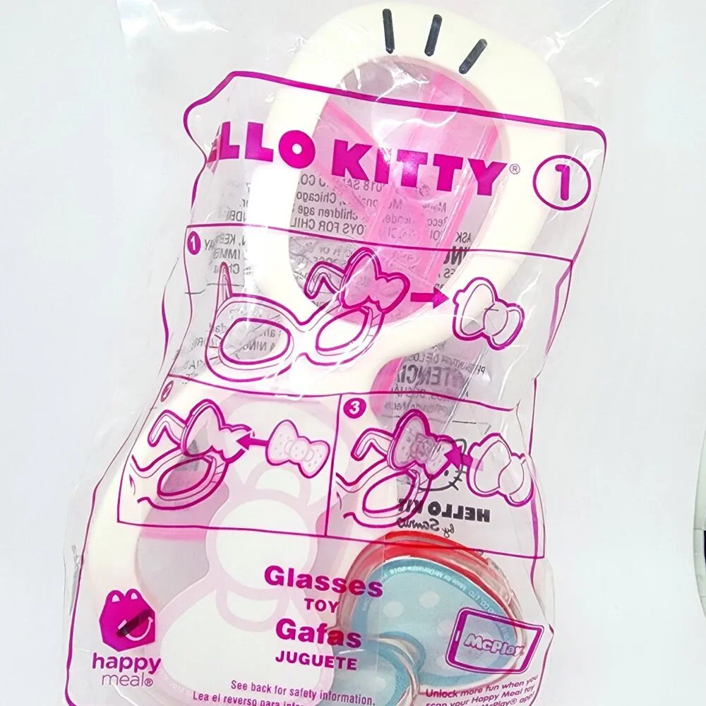 2018 Hello Kitty White Pink Whisker Fashion Glasses #1 Polka Dot Bow McDonald's